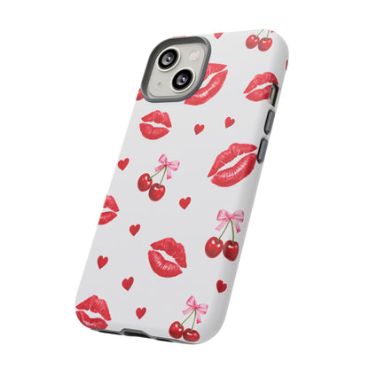 Red Lips & Cherry Phone Case – Y2K Retro Aesthetic Tough Cover
