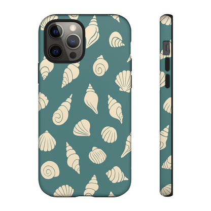 Seashell Pattern Phone Case | Teal Coastal Shells Tough Case for Iphone, Samsung Galaxy and Pixel