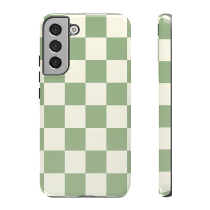 Sage Green Checkerboard Phone Case | Minimal Aesthetic Checkered iPhone & Samsung Tough Case