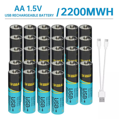 Lot 660Mwh/2200Mwh 1.5V AA AAA Rechargeable Lithium Batteries USB Type-C Fast Charge Battery