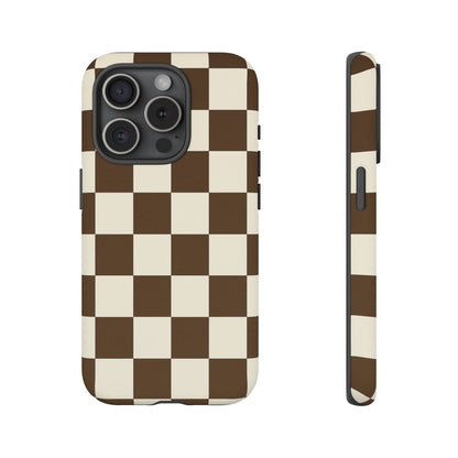 Mocha Checkerboard Phone Case | Neutral Aesthetic Tough Case