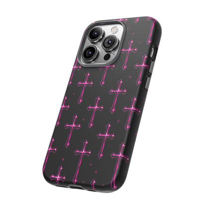 Neon Pink Cross Pattern Phone Case | Tough Protective Case for Iphone, Samsung Galaxy and Pixel