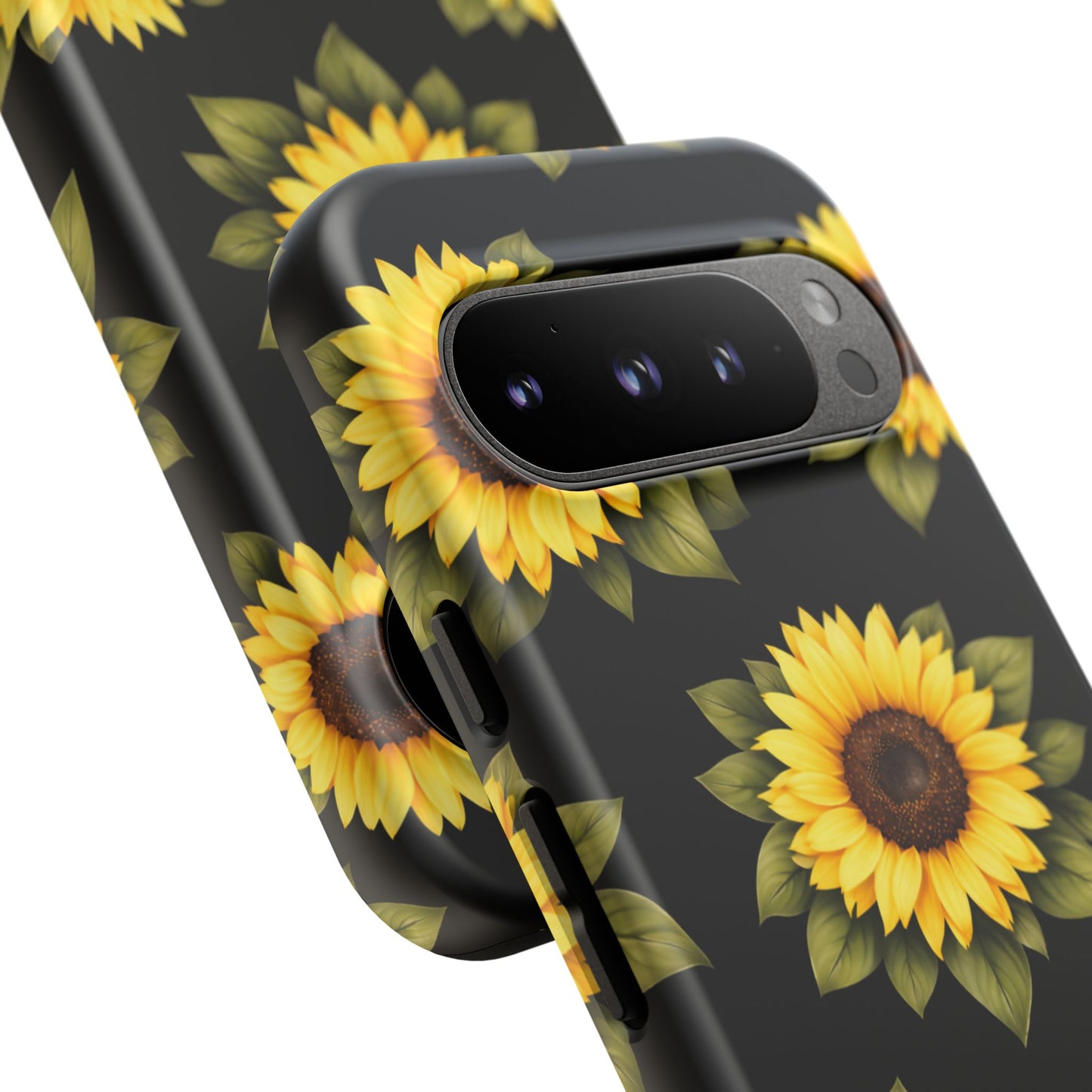 Sunflower Floral Tough Phone Case – Black Background Protective Cover for Iphone, Samsung Galaxy and Pixel