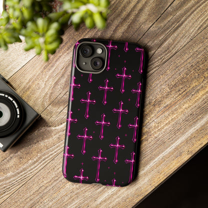 Neon Pink Cross Pattern Phone Case | Tough Protective Case for Iphone, Samsung Galaxy and Pixel
