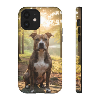 Pitbull Portrait Phone Case | Dog Lover Tough Case, Sunset Forest