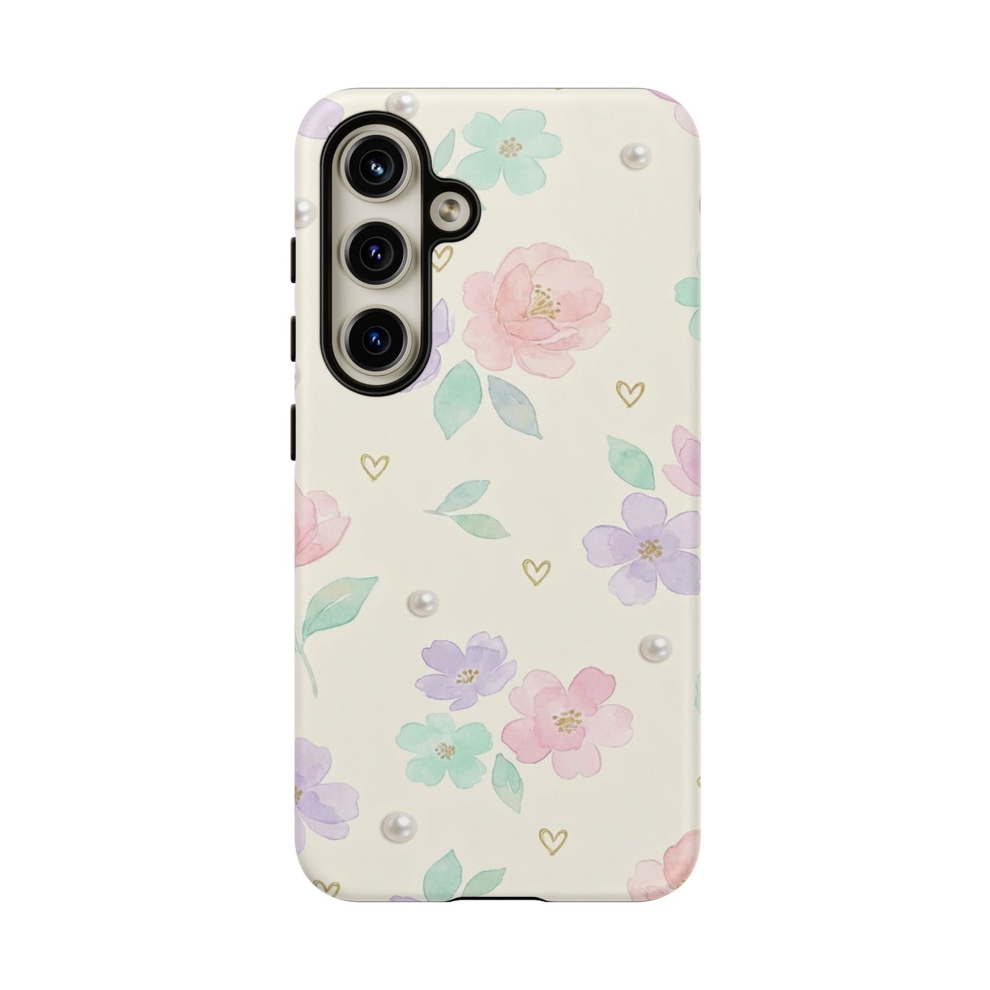 Pastel Floral Phone Case – Coquette Watercolor Flower Hearts Tough Case (iPhone, Samsung, Pixel)