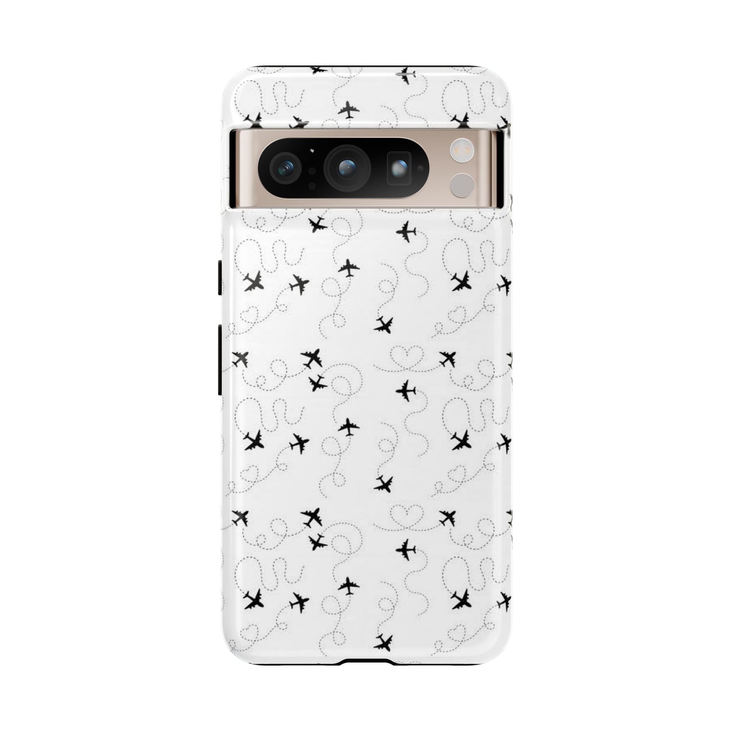 Minimal Paper Airplane Pattern Phone Case – Black White Aesthetic Tough Cover