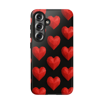 Red Heart Phone Case – Geometric Heart Pattern Tough Case (Black)
