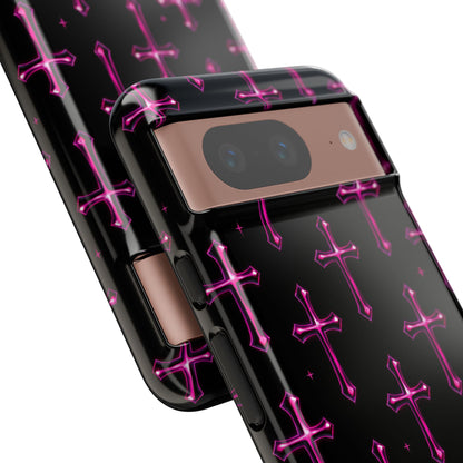 Neon Pink Cross Pattern Phone Case | Tough Protective Case for Iphone, Samsung Galaxy and Pixel