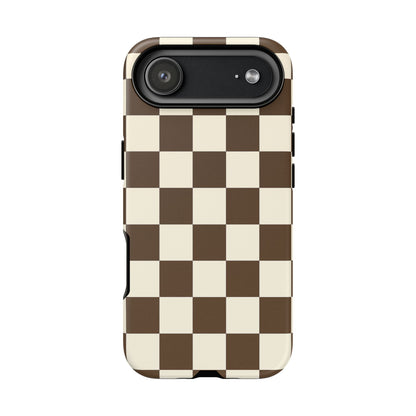 Mocha Checkerboard Phone Case | Neutral Aesthetic Checkered iPhone & Samsung Tough Case