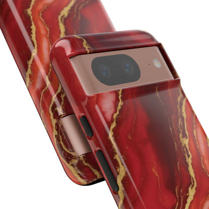 Red Agate Marble Phone Case – Gold Vein Luxury Stone Tough Case (iPhone, Samsung, Pixel)