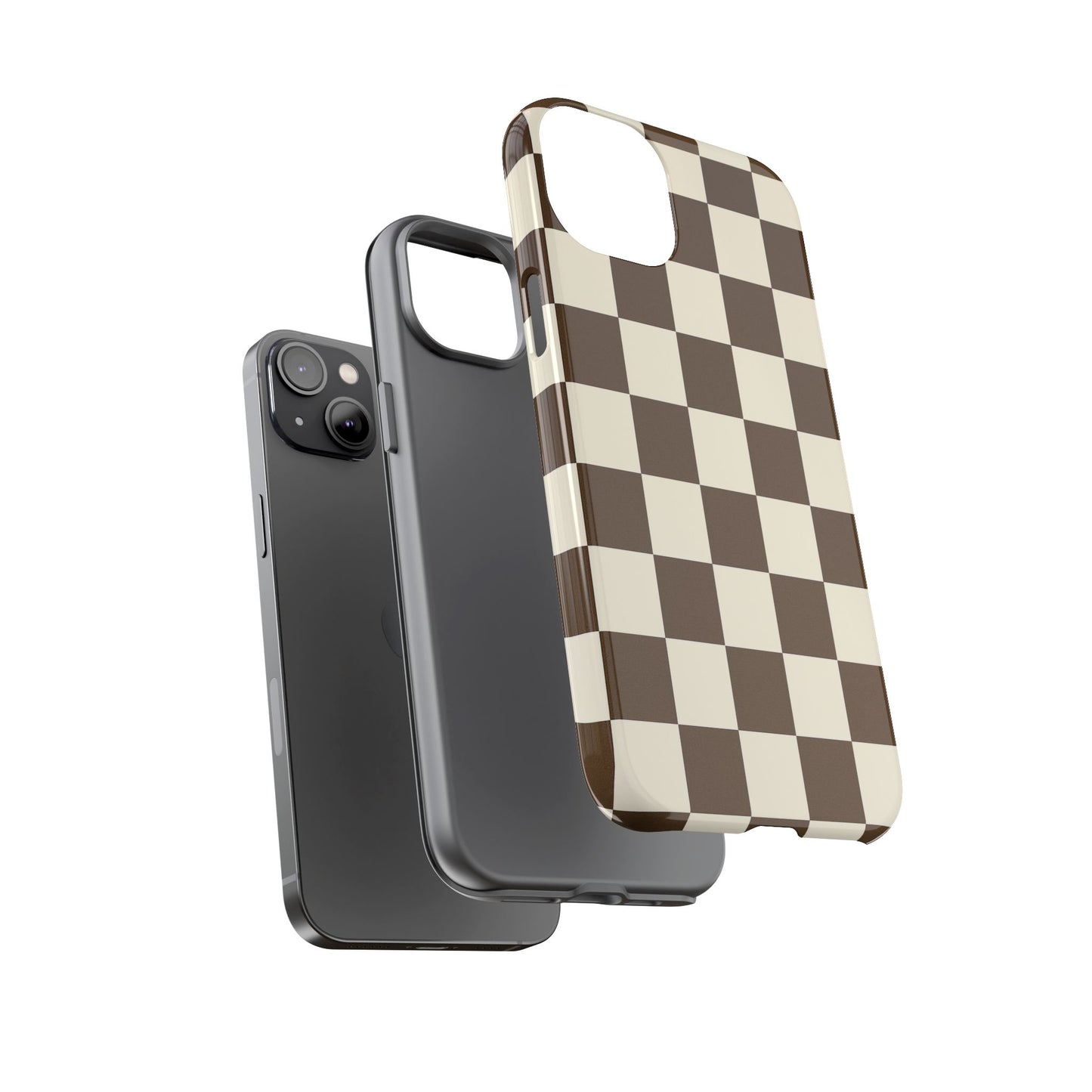 Mocha Checkerboard Phone Case | Neutral Aesthetic Checkered iPhone & Samsung Tough Case