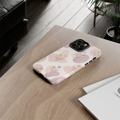 Blush Floral Phone Case Neutral Botanical Watercolor Tough Cover