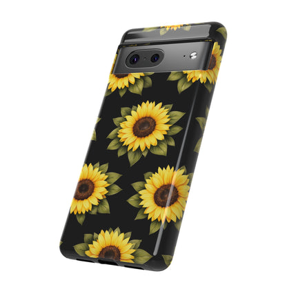Sunflower Floral Tough Phone Case – Black Background Protective Cover for Iphone, Samsung Galaxy and Pixel