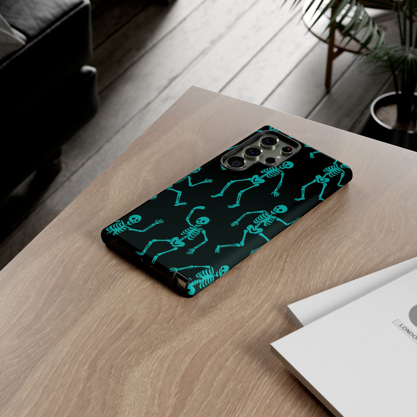 Dancing Teal Skeletons Phone Case | Tough Protective Case for Iphone, Samsung Galaxy and Pixel