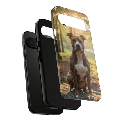 Pitbull Portrait Phone Case | Dog Lover Tough Case, Sunset Forest