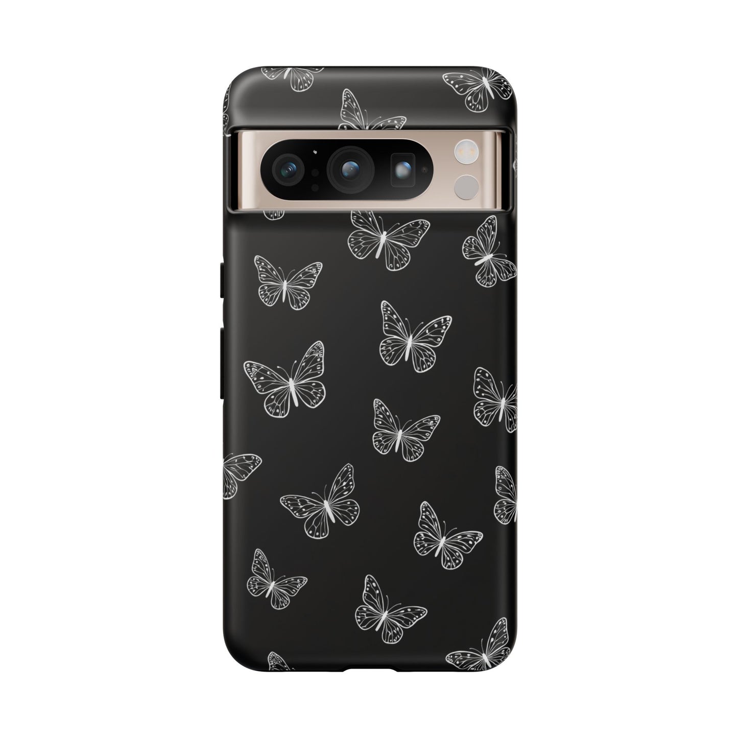 White Butterfly Pattern Phone Case – Dark Aesthetic Monochrome Tough Cover