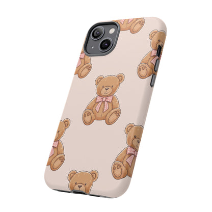 Teddy Bear Phone Case | Cute Coquette Aesthetic Pink Bear Pattern Case | Kawaii Soft Girl iPhone & Samsung Tough Protective Case
