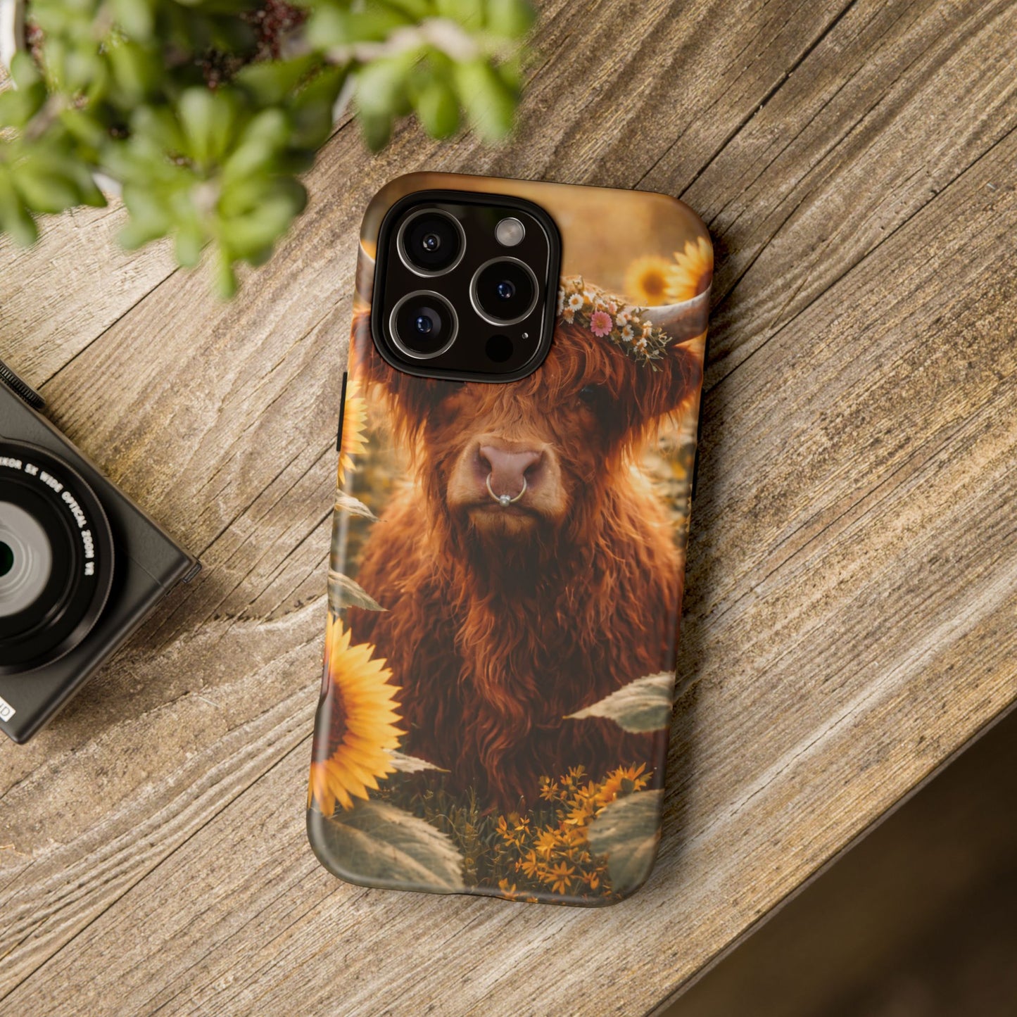 Highland Cow Sunflower Phone Case | Floral Farmhouse iPhone, Samsung Galaxy and Pixel Cover