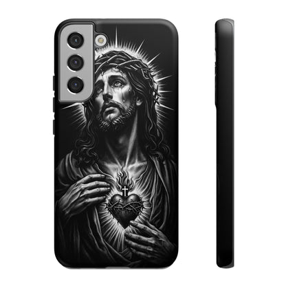 Jesus Sacred Heart Phone Case Black White Christian Faith Aesthetic