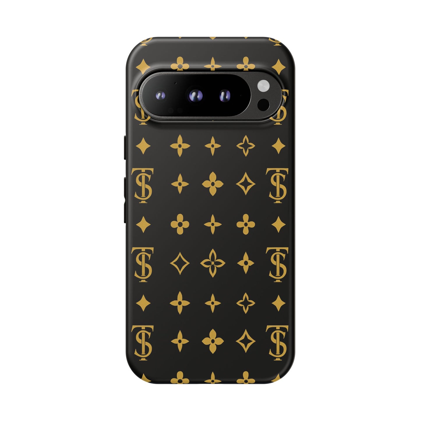 Gold Monogram Pattern Tough Phone Case | Black & Gold Luxury Design for Iphone, Samsung Galaxy and Pixel