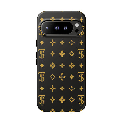 Gold Monogram Pattern Tough Phone Case | Black & Gold Luxury Design for Iphone, Samsung Galaxy and Pixel