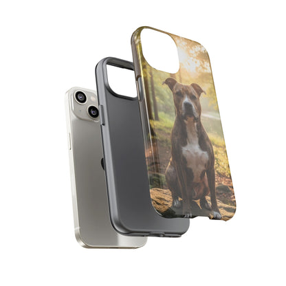 Pitbull Portrait Phone Case | Dog Lover Tough Case, Sunset Forest