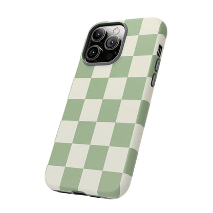 Sage Green Checkerboard Phone Case | Minimal Aesthetic Checkered iPhone & Samsung Tough Case