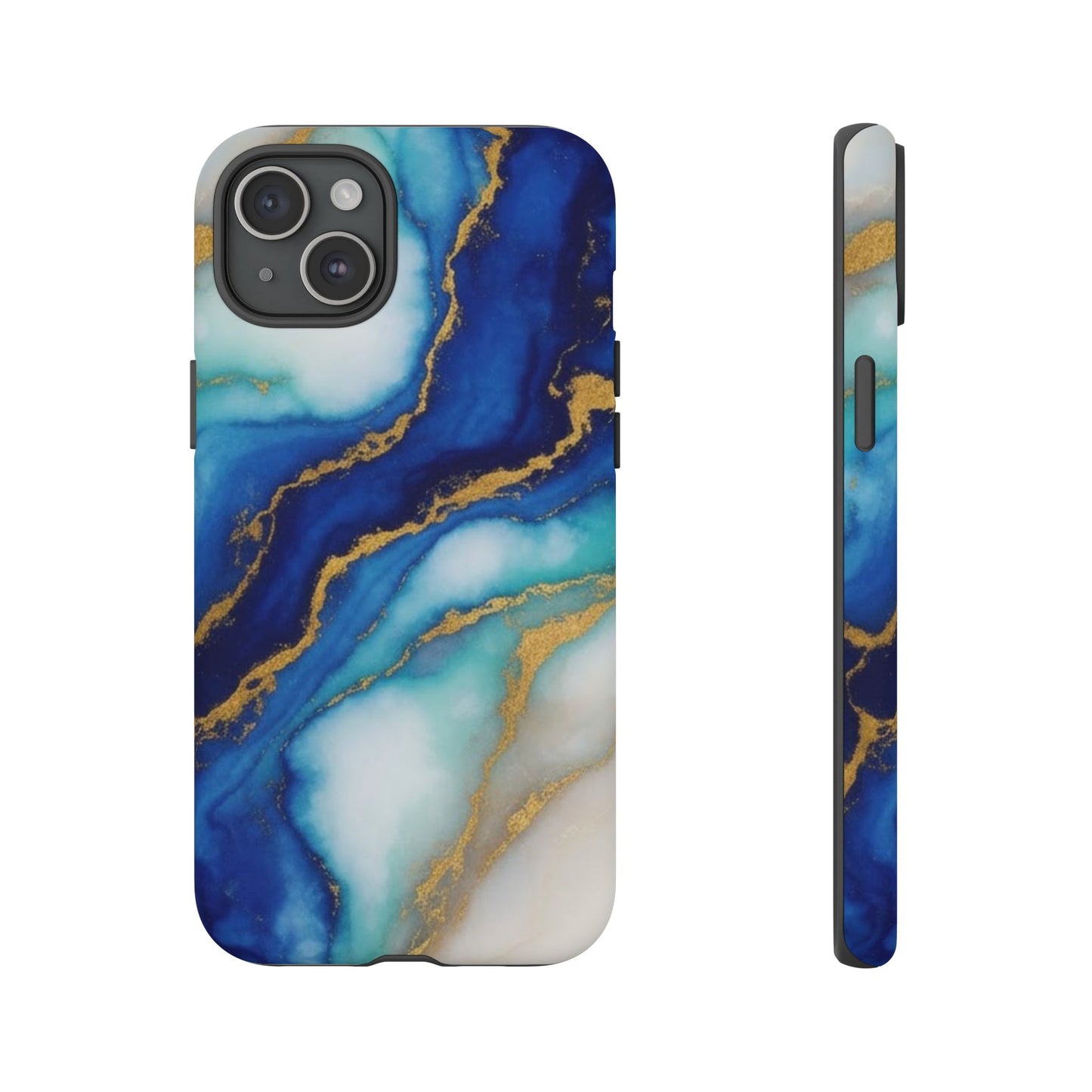 Blue & Gold Marble Phone Case – Luxury Resin Art Tough Case (iPhone, Samsung, Pixel)