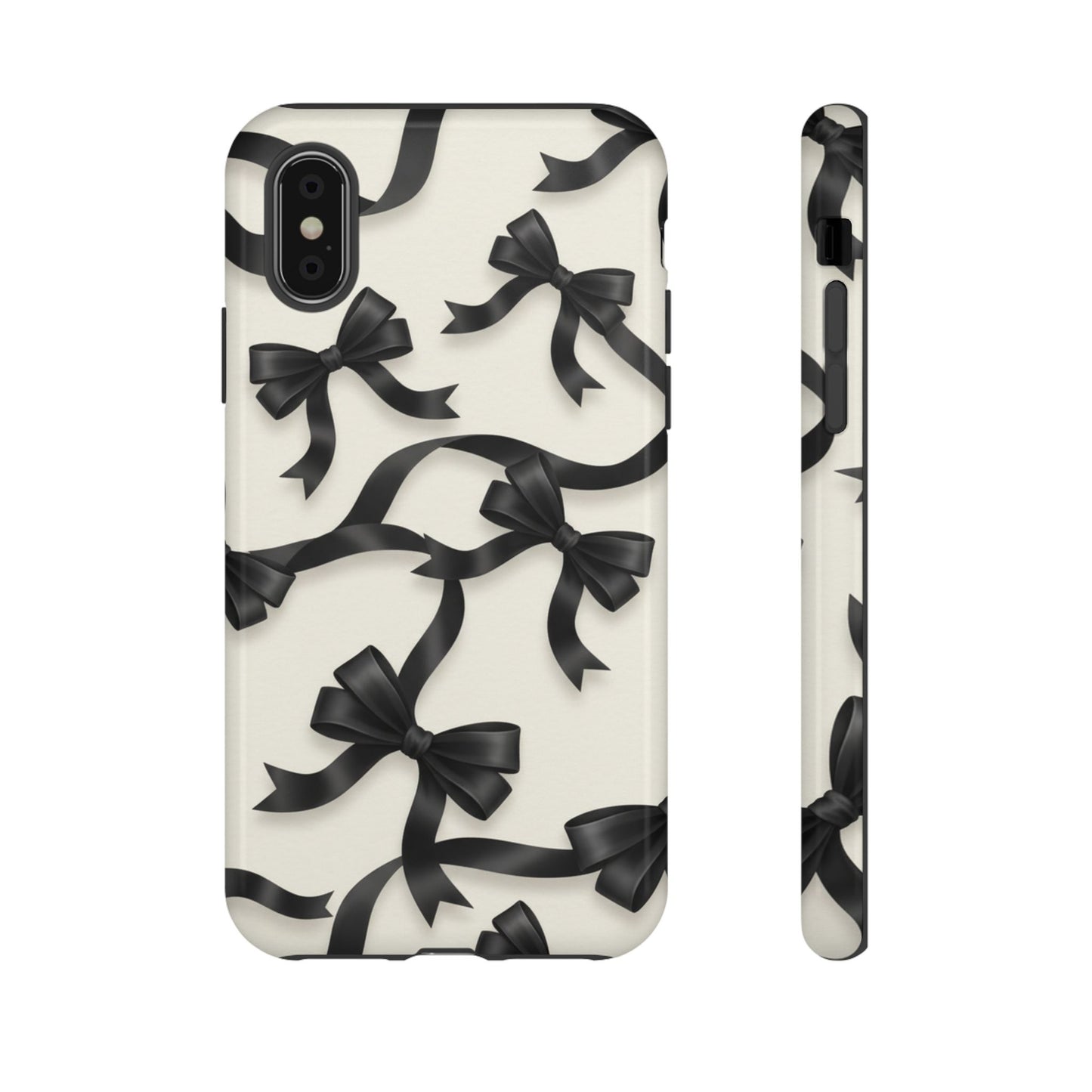 Black Ribbon Bow Phone Case, Minimal Bow Pattern Tough Protective Case