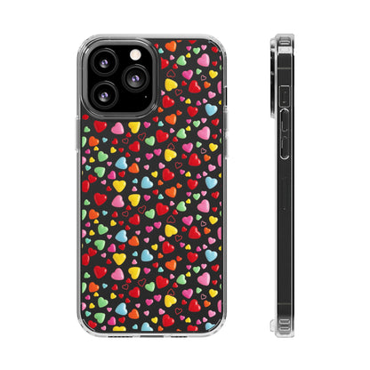 Colorful Heart Clear Phone Case | Impact-Resistant Valentine Aesthetic Case