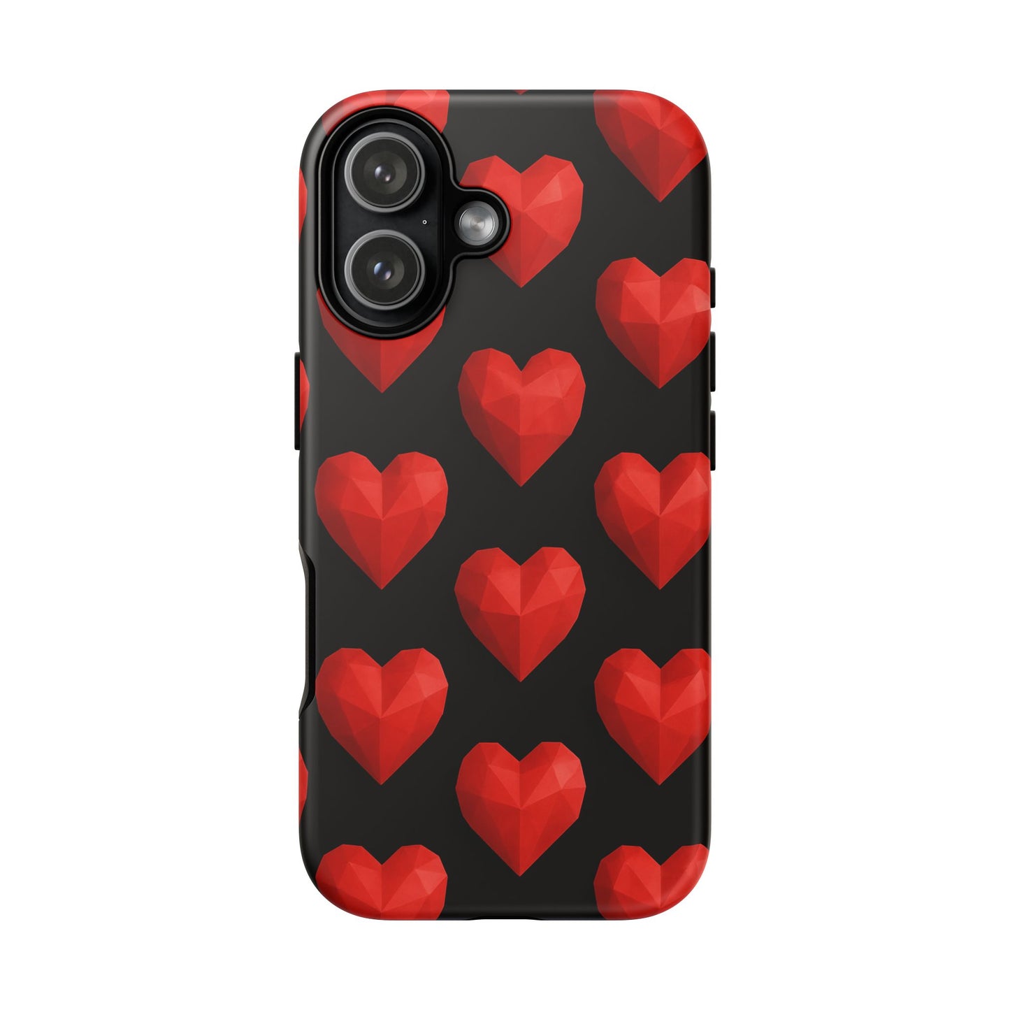 Red Heart Phone Case – Geometric Heart Pattern Tough Case (Black)