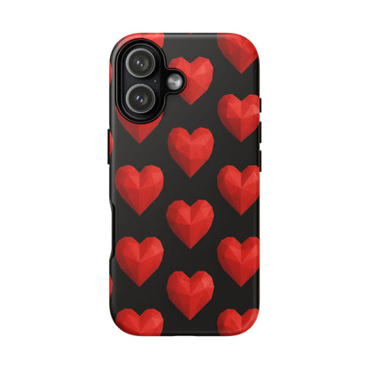 Red Heart Phone Case – Geometric Heart Pattern Tough Case (Black)
