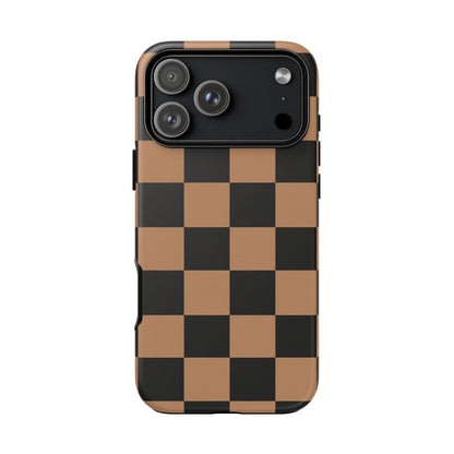 Brown Checkered Phone Case | Aesthetic Checkerboard iPhone & Samsung Tough Case