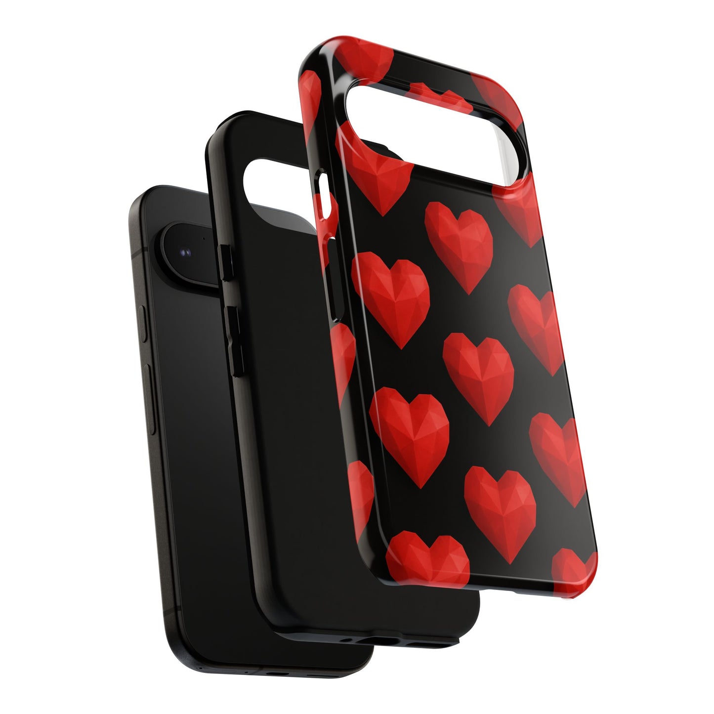 Red Heart Phone Case – Geometric Heart Pattern Tough Case (Black)