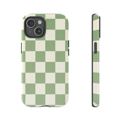 Sage Green Checkerboard Phone Case | Minimal Aesthetic Tough Case
