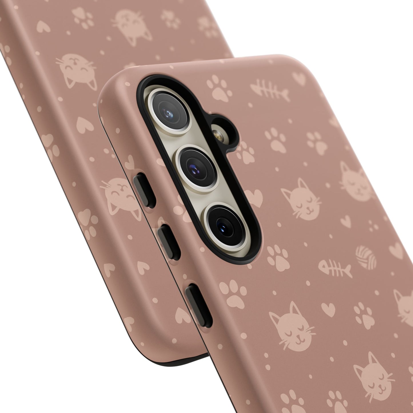 Cute Cat Pattern Phone Case | Paw Prints, Fishbone & Yarn Design Tough Case