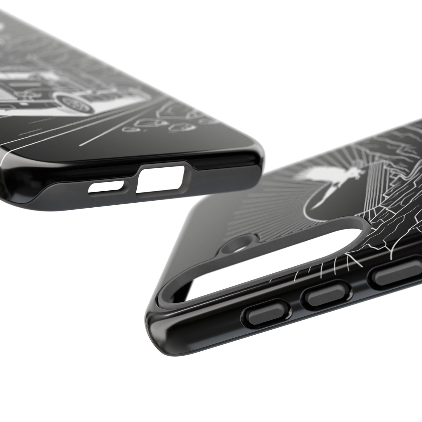 Trucker Highway Phone Case | Eagle & Mountain Line Art | Black Western Tough Case