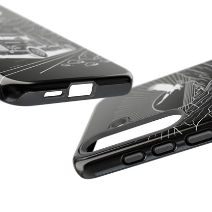 Trucker Highway Phone Case | Eagle & Mountain Line Art | Black Western Tough Case