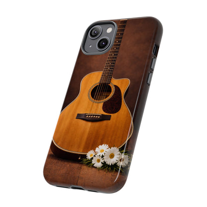 Acoustic Guitar Daisy Phone Case | Rustic Music Lover Tough Cover