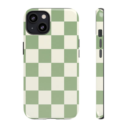 Sage Green Checkerboard Phone Case | Minimal Aesthetic Checkered iPhone & Samsung Tough Case