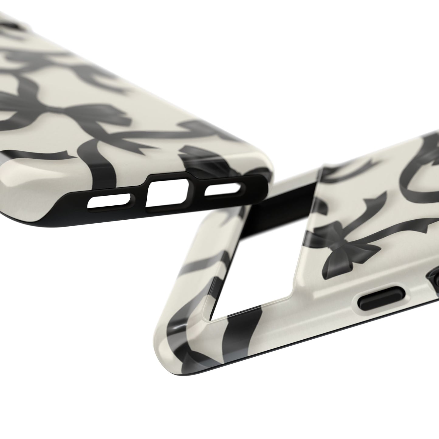Black Ribbon Bow Phone Case, Minimal Bow Pattern Tough Protective Case