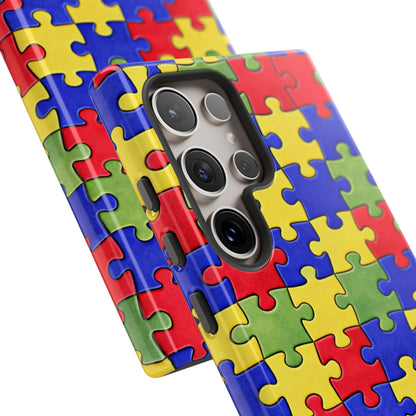 Colorful Puzzle Phone Case, Autism Awareness Jigsaw Design, Tough Protective Case, iPhone & Samsung Case, Vibrant Puzzle Pattern