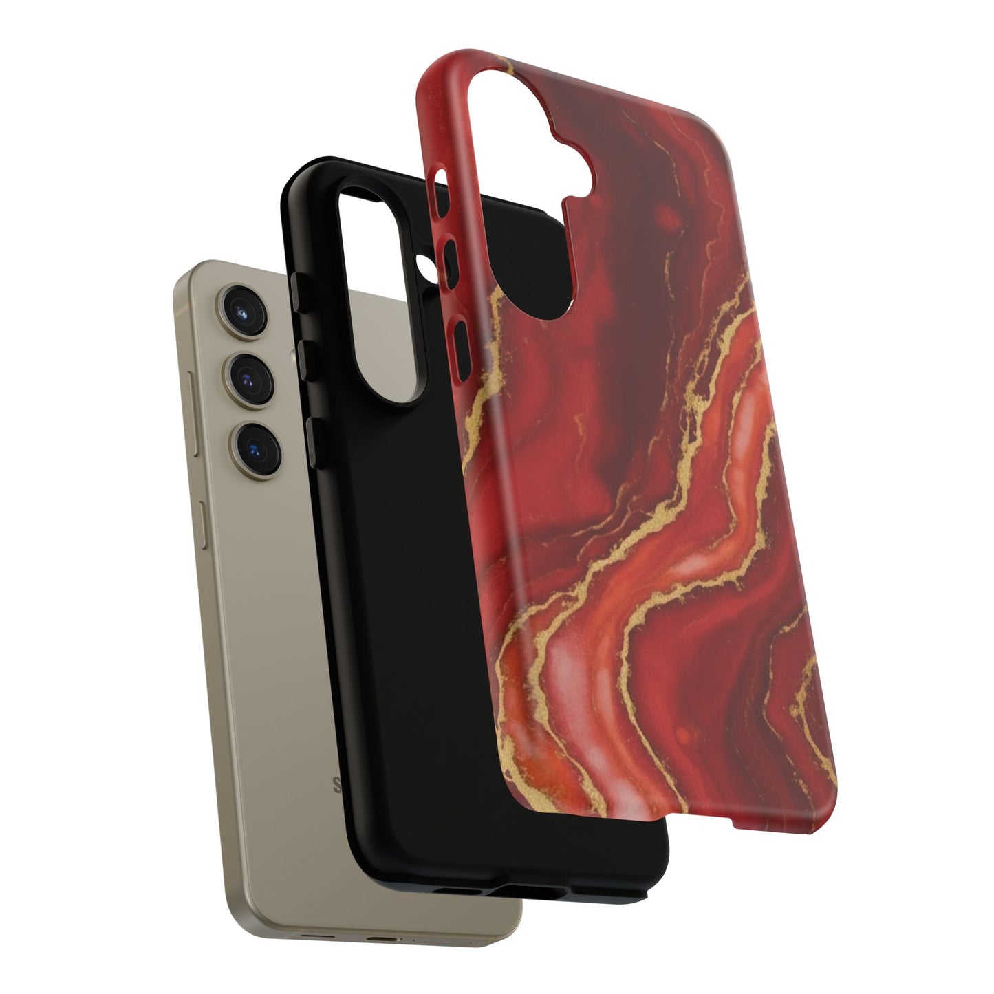 Red Agate Marble Phone Case – Gold Vein Luxury Stone Tough Case (iPhone, Samsung, Pixel)