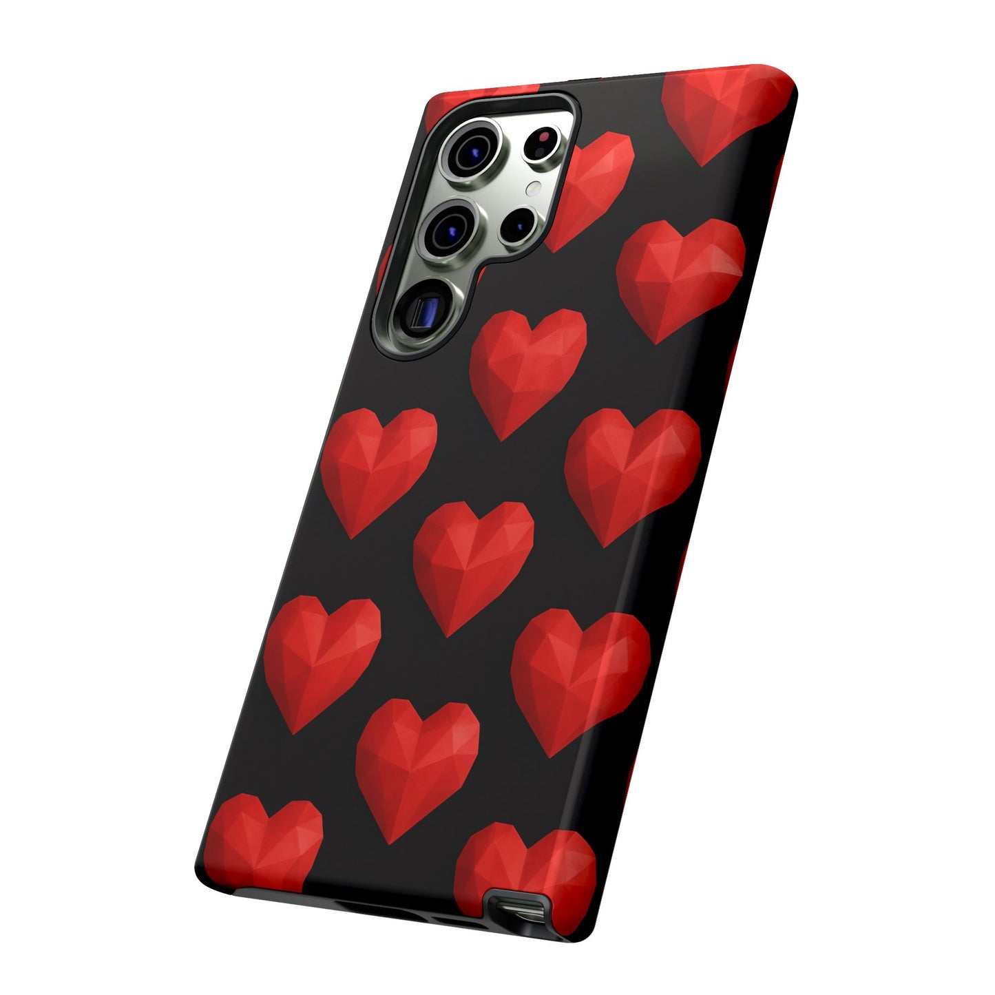 Red Heart Phone Case – Geometric Heart Pattern Tough Case (Black)