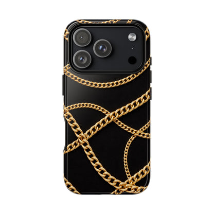 Luxury Gold Chain Phone Case – Black Designer Style Tough Protective Cover for Iphone, Samsung Galaxy and Pixel