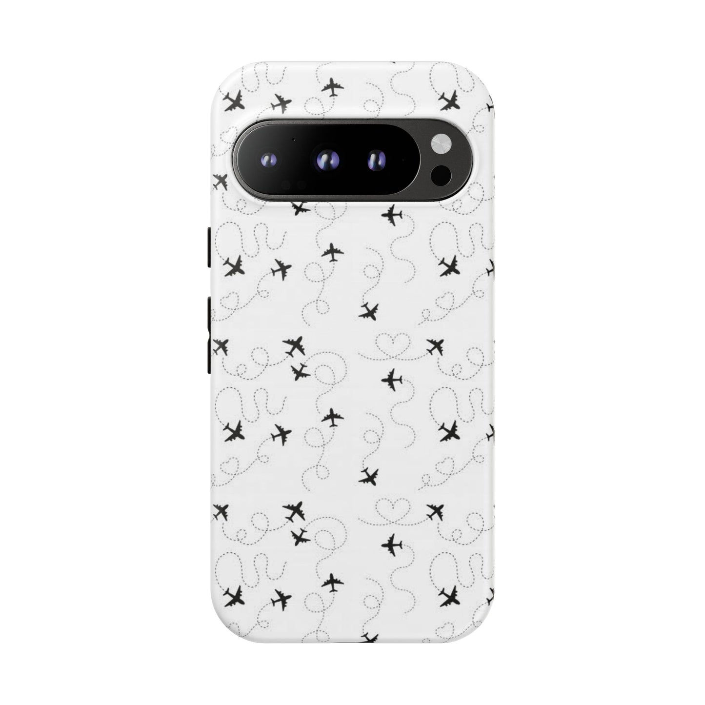 Minimal Paper Airplane Pattern Phone Case – Black White Aesthetic Tough Cover