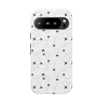 Minimal Paper Airplane Pattern Phone Case – Black White Aesthetic Tough Cover