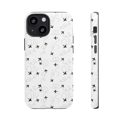 Minimal Paper Airplane Pattern Phone Case – Black White Aesthetic Tough Cover