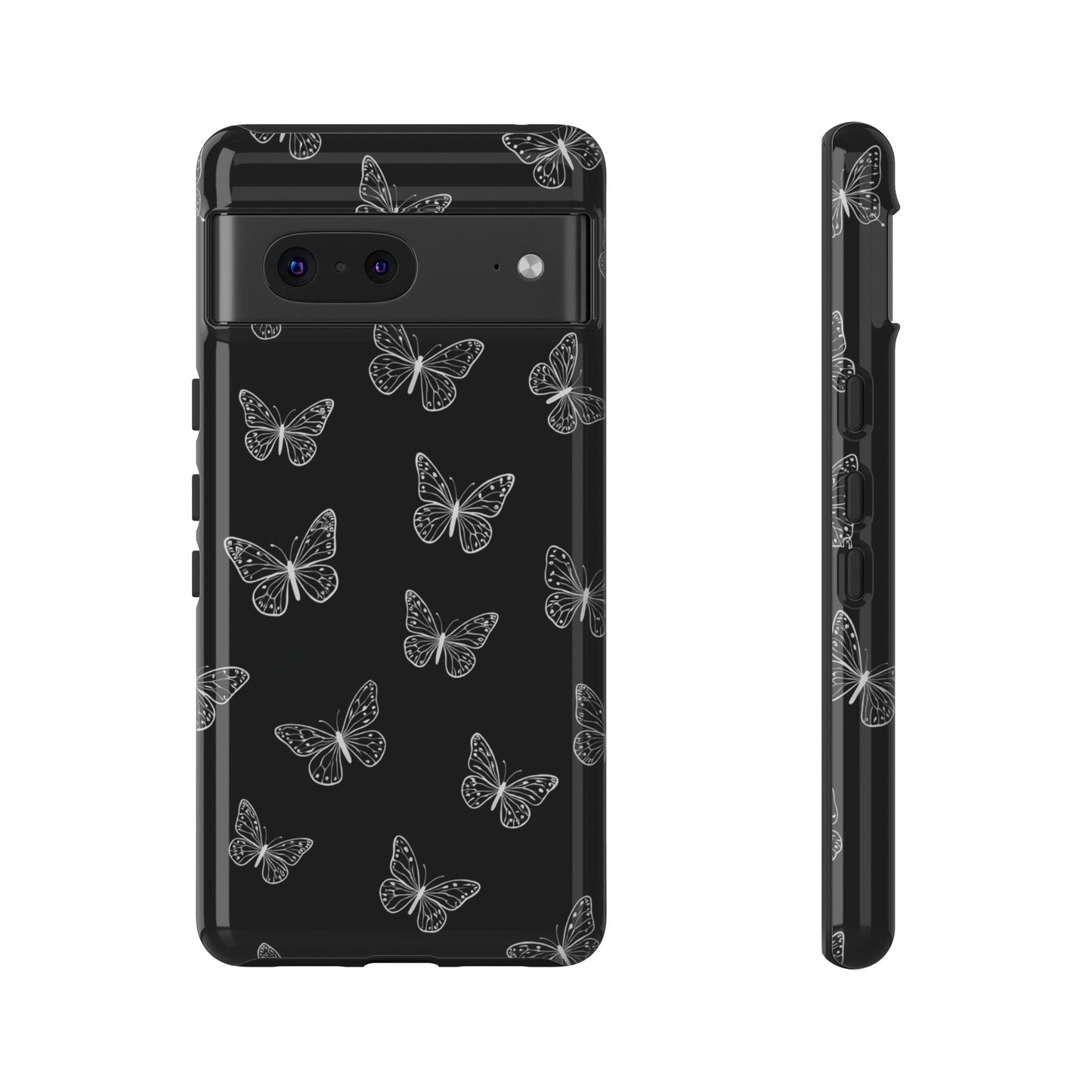 White Butterfly Pattern Phone Case – Dark Aesthetic Monochrome Tough Cover
